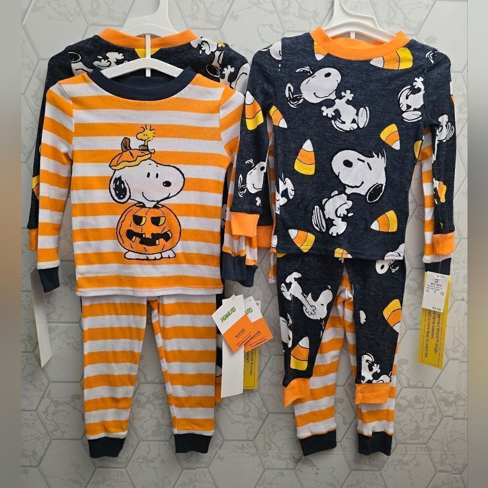 New Size 2T Peanuts Halloween Pajamas 4pc Set Girl Boy Toddler Dog 100% Cotton